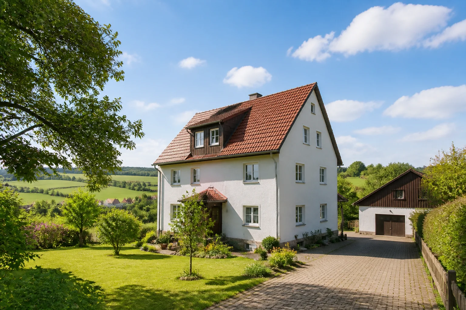 Deutsches Landhaus in offener Lage mit Zufahrtsweg